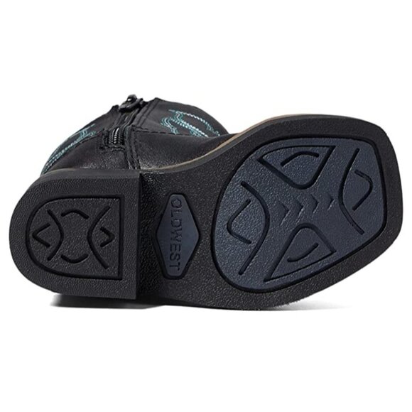 Old West Leather Toddler Kids Cowboy Boots Black Western Stitch Pull-On Size 6 - Picture 8 of 10